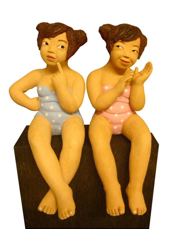 youn cho korean artist nice artworks duet trio painted terracotta sculpture