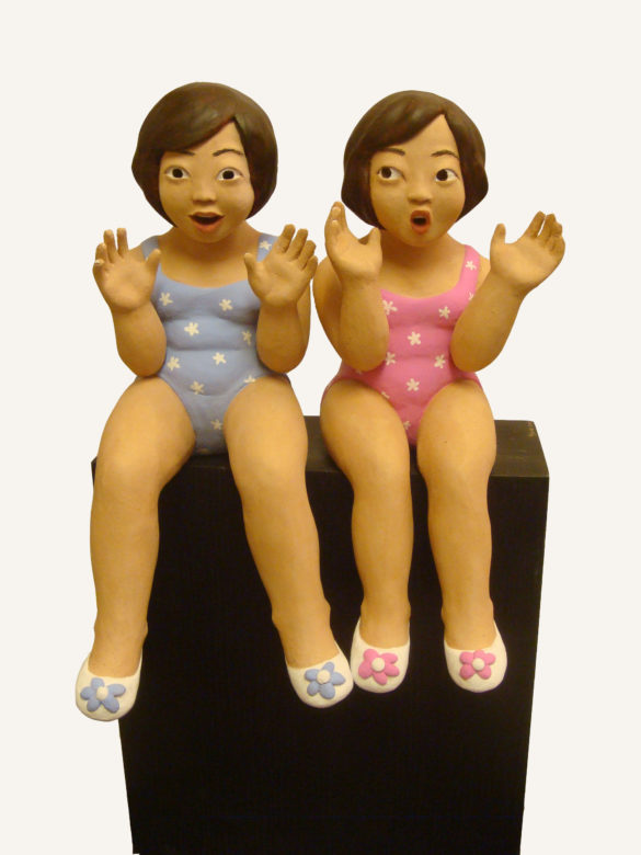 youn cho korean artist nice artworks duet trio painted terracotta sculpture